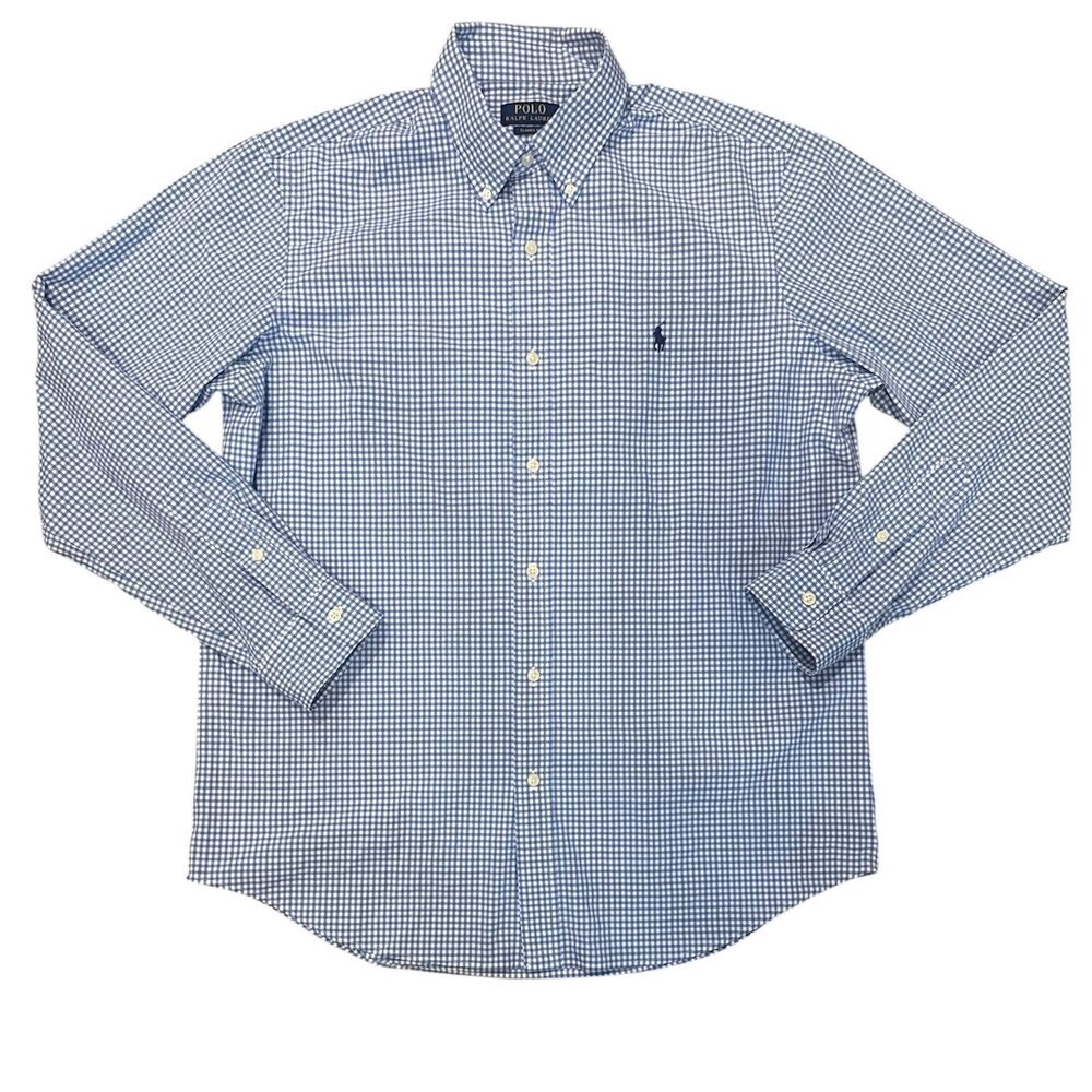Polo Ralph Lauren Shirt Mens Large Blue White Gingham Classic Fit Button Down